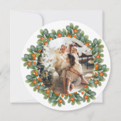 クリスマスパーソナライズされたリースフォトフレームラウンド シーズンカード (正面)