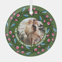 クリスマスパーソナライズされたリースフォトフレーム ガラスオーナメント