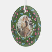 クリスマスパーソナライズされたリースフォトフレーム ガラスオーナメント (正面左)