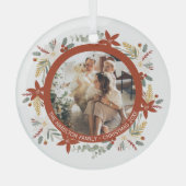 クリスマスパーソナライズされたリースフォトフレーム ガラスオーナメント (正面)
