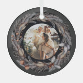 クリスマスパーソナライズされたリースフォトフレーム ガラスオーナメント (正面)