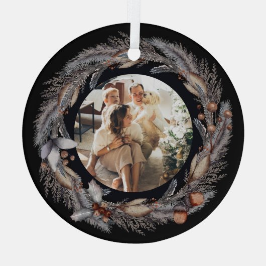 クリスマスパーソナライズされたリースフォトフレーム ガラスオーナメント (裏面)