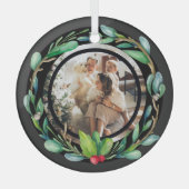 クリスマスパーソナライズされたリースフォトフレーム ガラスオーナメント (正面)