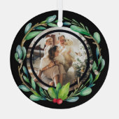 クリスマスパーソナライズされたリースフォトフレーム ガラスオーナメント (裏面)