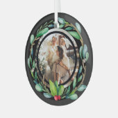 クリスマスパーソナライズされたリースフォトフレーム ガラスオーナメント (正面左)