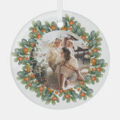 クリスマスパーソナライズされたリースフォトフレーム ガラスオーナメント (正面)