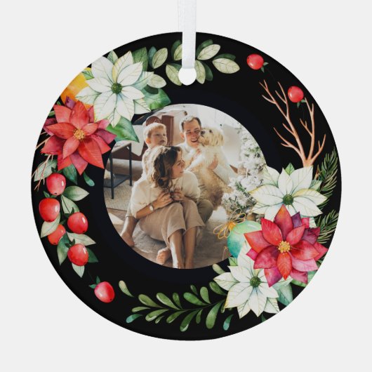 クリスマスパーソナライズされたリースフォトフレーム ガラスオーナメント (裏面)