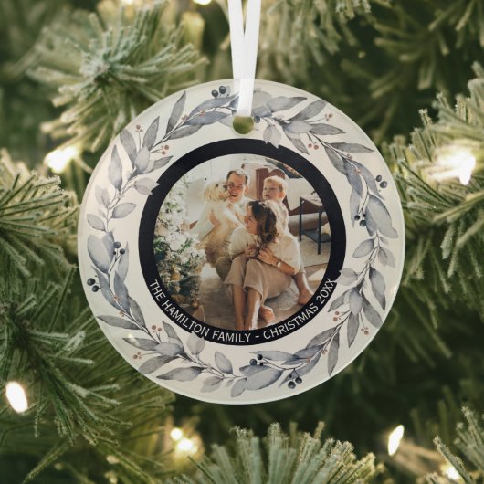 クリスマスパーソナライズされたリースフォトフレーム ガラスオーナメント (インサイチュ)