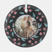 クリスマスパーソナライズされたリースフォトフレーム ガラスオーナメント (正面)