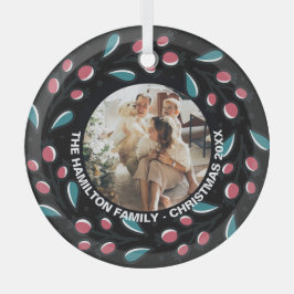 クリスマスパーソナライズされたリースフォトフレーム ガラスオーナメント