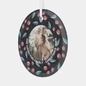 クリスマスパーソナライズされたリースフォトフレーム ガラスオーナメント (正面左)