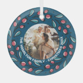 クリスマスパーソナライズされたリースフォトフレーム ガラスオーナメント (正面)