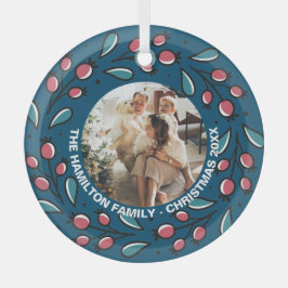 クリスマスパーソナライズされたリースフォトフレーム ガラスオーナメント