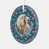 クリスマスパーソナライズされたリースフォトフレーム ガラスオーナメント (正面左)