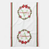 クリスマスパーソナライズされたリース キッチンタオル (縦)