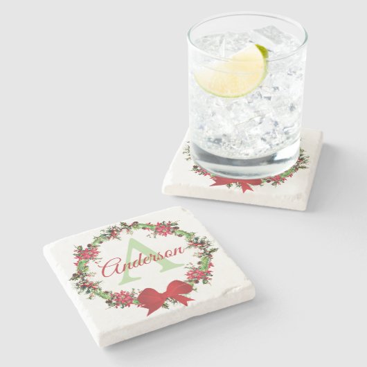 クリスマスパーソナライズされたリース ストーンコースター (横)