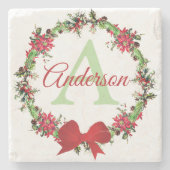 クリスマスパーソナライズされたリース ストーンコースター (正面)