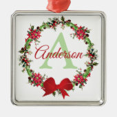 クリスマスパーソナライズされたリース メタルオーナメント (正面)