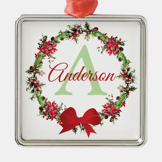 クリスマスパーソナライズされたリース メタルオーナメント (正面)