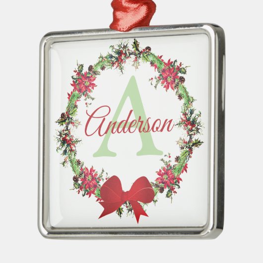 クリスマスパーソナライズされたリース メタルオーナメント (左)