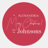 クリスマスパーソナライズされたレッド家族 ラウンドシール (正面)