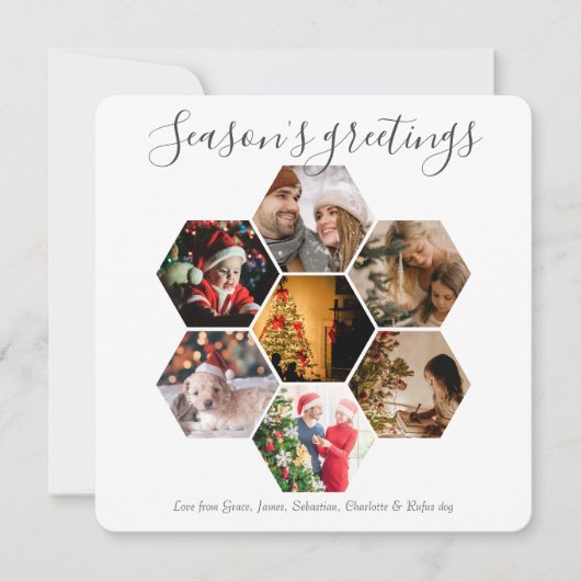 クリスマスパーソナライズされた六角フォト シーズンカード (正面)