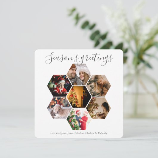 クリスマスパーソナライズされた六角フォト シーズンカード (スタンド正面)