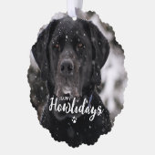 クリスマスパーソナライズされた写真ハッピーハウリデイズドッグ オーナメントカード (左)