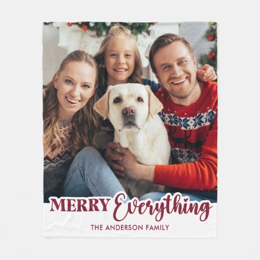 クリスマスパーソナライズされた写真メリーすべて フリースブランケット (正面)