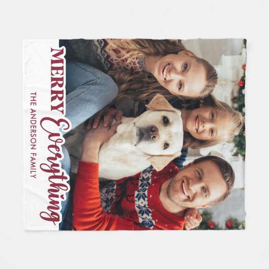 クリスマスパーソナライズされた写真メリーすべて フリースブランケット (正面(横))