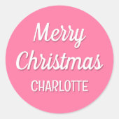 クリスマスパーソナライズされた名ピンク ラウンドシール (正面)