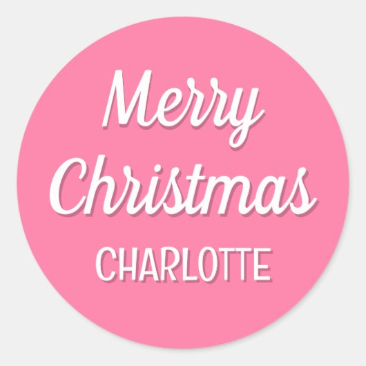 クリスマスパーソナライズされた名ピンク ラウンドシール (正面)