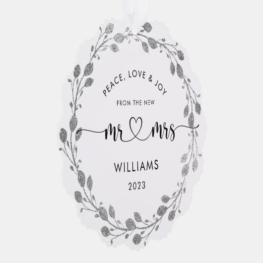 クリスマスパーソナライズされた夫の妻のリース写真 オーナメントカード (右)