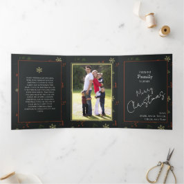 クリスマスパーソナライズされた家族の写真素朴 三つ折りクリスマスカード