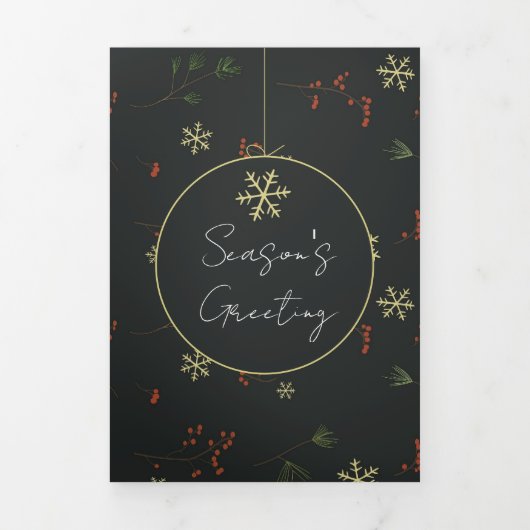 クリスマスパーソナライズされた家族の写真素朴 三つ折りクリスマスカード (カバー)