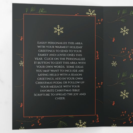 クリスマスパーソナライズされた家族の写真素朴 三つ折りクリスマスカード (内部最初)