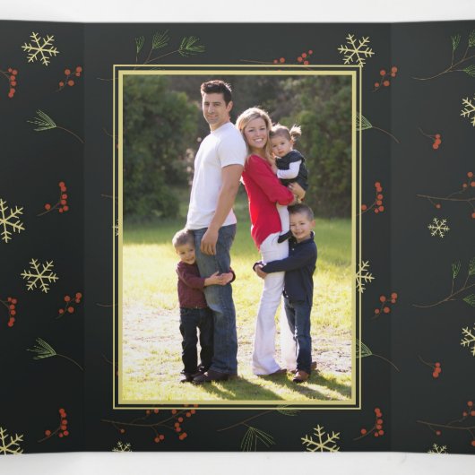 クリスマスパーソナライズされた家族の写真素朴 三つ折りクリスマスカード (内部中)