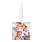 クリスマスパーソナライズされた家族の写真 キューブオーナメント (正面)