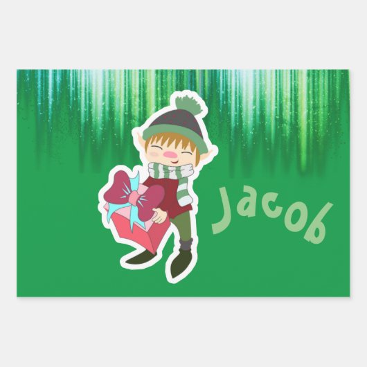 クリスマスパーソナライズされた小妖精や小人 ラッピングペーパーシート (正面)