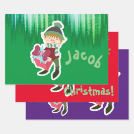 クリスマスパーソナライズされた小妖精や小人 ラッピングペーパーシート