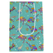 クリスマスパーソナライズされた恐竜 ミディアムペーパーバッグ (裏面)