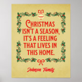 クリスマスパーソナライズされた感じの家族のサイン ポスター (正面)