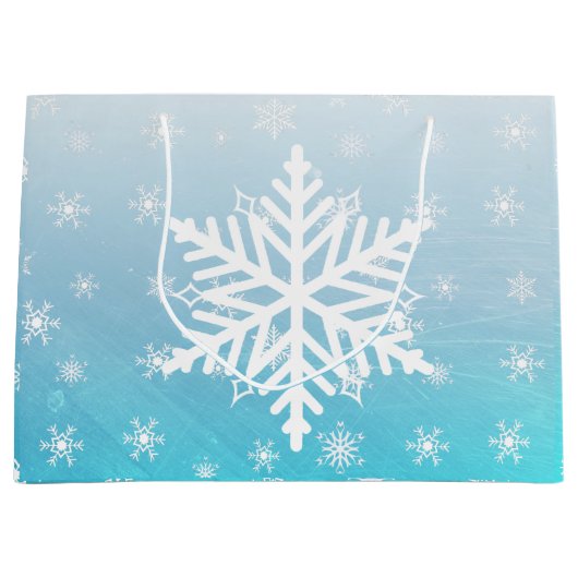 クリスマスパーソナライズされた抱き枕、ブルースノーフレーク ラージペーパーバッグ (正面)
