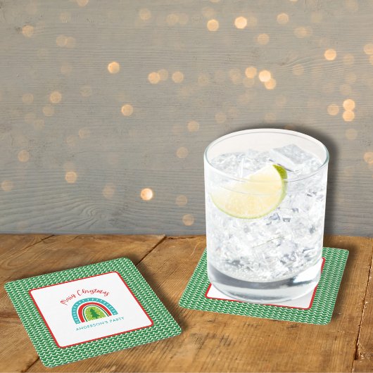 クリスマスパーソナライズされた虹 スクエアペーパーコースター