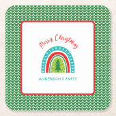 クリスマスパーソナライズされた虹 スクエアペーパーコースター (正面)