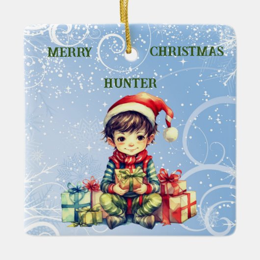 クリスマスパーソナライズされた装飾品と名付ける セラミックオーナメント (正面)
