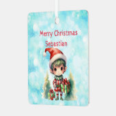 クリスマスパーソナライズされた装飾品と名付ける メタルオーナメント (正面左)