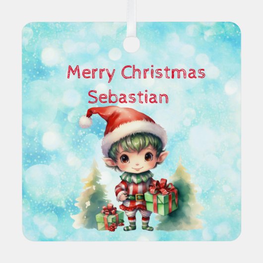 クリスマスパーソナライズされた装飾品と名付ける メタルオーナメント (正面)