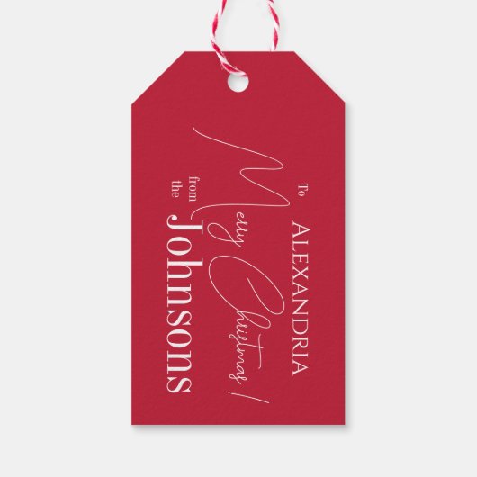 クリスマスパーソナライズされた赤の姓 ギフトタグ (裏面)