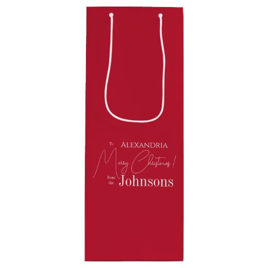 クリスマスパーソナライズされた赤の姓 ワインギフトバッグ (正面)